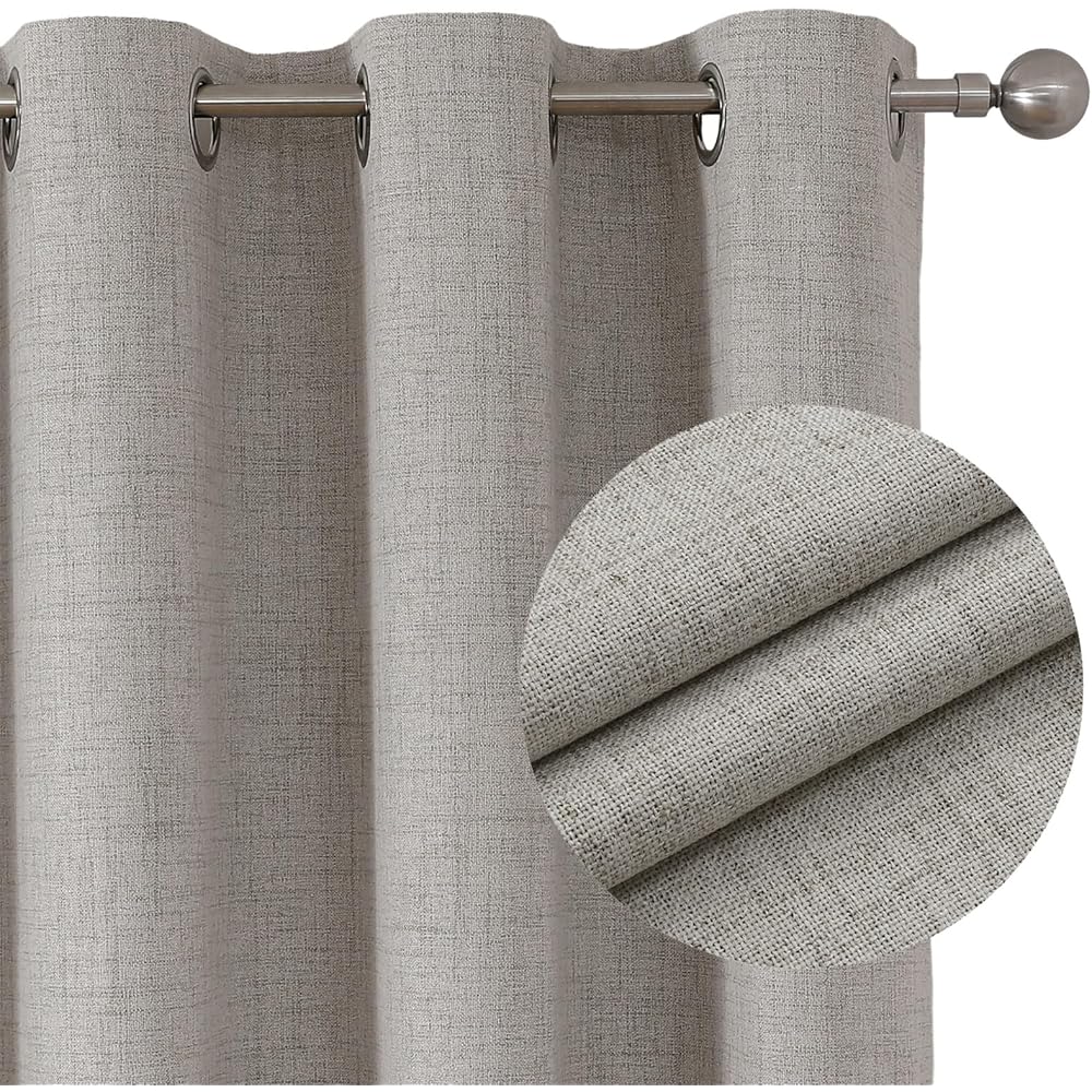 Joydeco 100% Rideau Occultant 2 Pièces, Lin Rideau Thermique Isolant Anti Chaleur Texturé Tenture Opaque à Oeillets Isolation Lumiere Anti UV Decoration Chambre Maison Salon Intérieurs : Cuisine et Maison