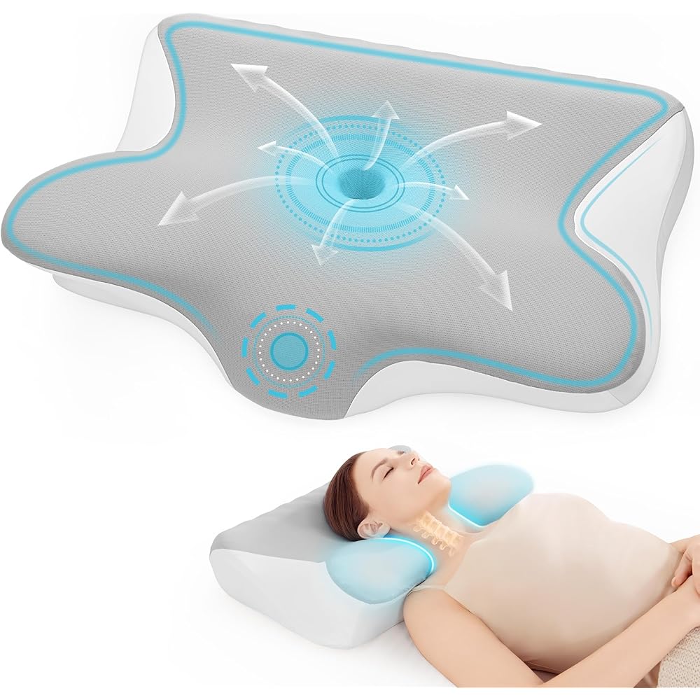 Restnature Oreiller Ergonomique Cervical 2 en 1 - Oreiller Memoire Forme pour Dormeurs Côté/Dos/Ventre, Coussin Orthopédique pour Soulagement Douleurs Cervicales, 60x42x10/12cm, Gris : Cuisine et Maison