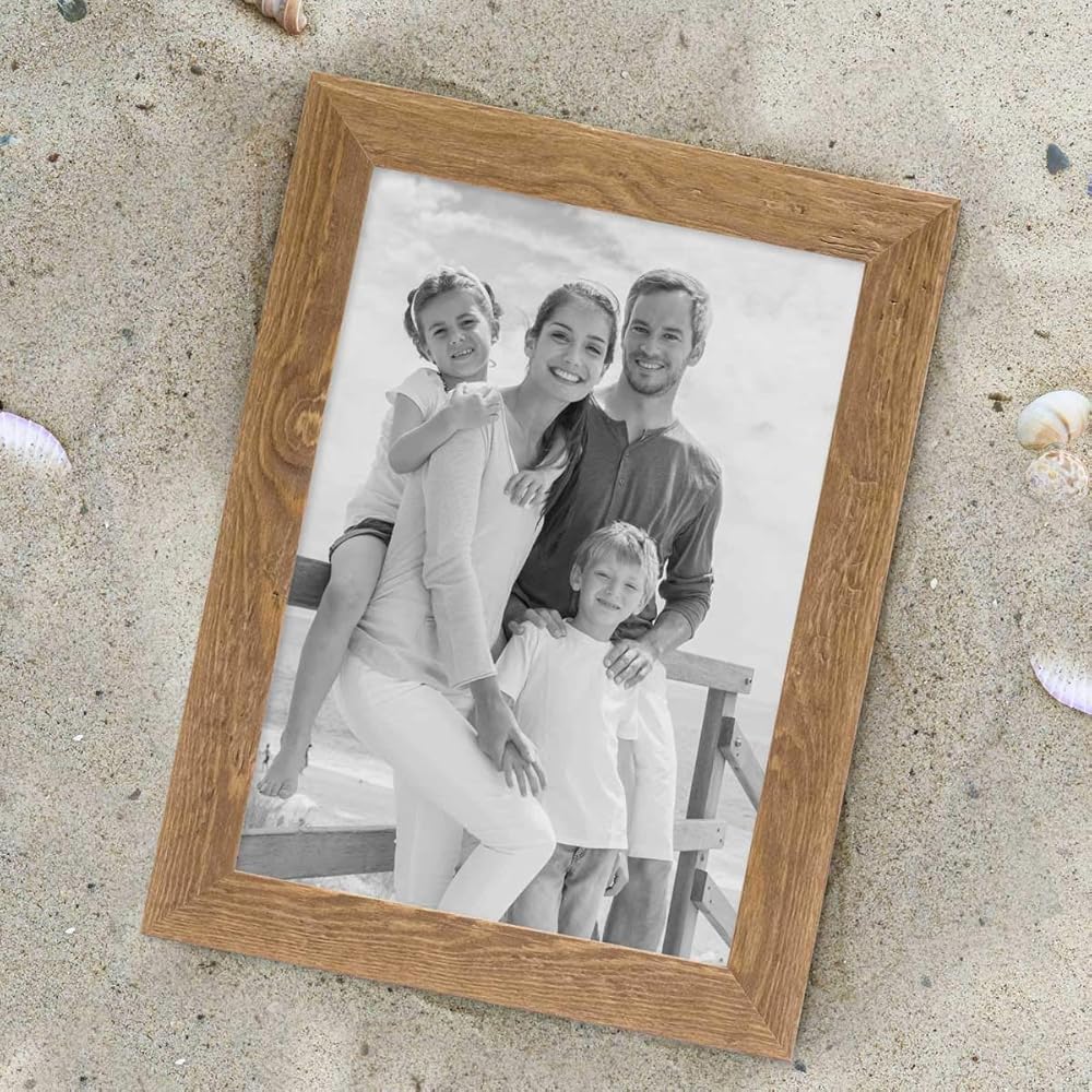 PHOTOLINI Cadres en bois 20 x 30 cm aspect chêne, lot de 2 cadres photo en bois véritable rustique, avec verre, à suspendre, avec accessoires - aspect naturel de bois flotté : Cuisine et Maison