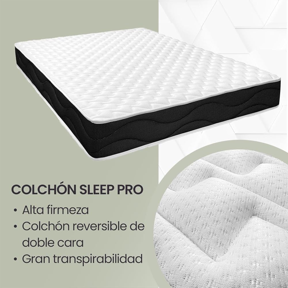 Homey Matelas viscoélastique réversible Sleep Pro (côté Hiver-été) Fermeté-Dureté Moyenne-Haute, épaisseur 25 cm, Memory Foam, Noir/Blanc, 140 x 200 : Cuisine et Maison