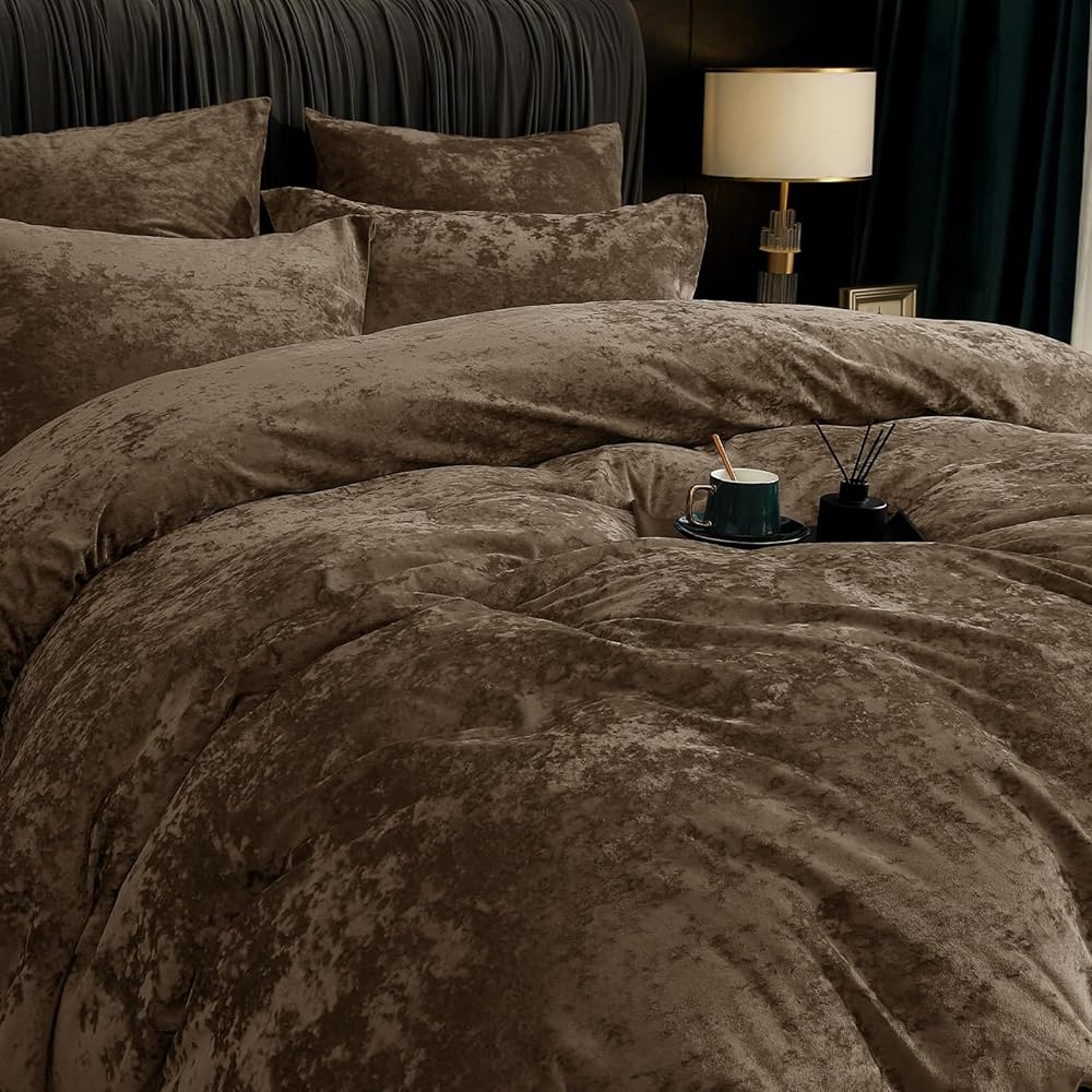 PHF Parure de lit en velours 200 x 220 cm, parure de lit de luxe moelleuse 200 x 220 cm avec 2 taies d'oreiller 80 x 80 cm, housse de couette douillette en velours, kaki : Cuisine et Maison