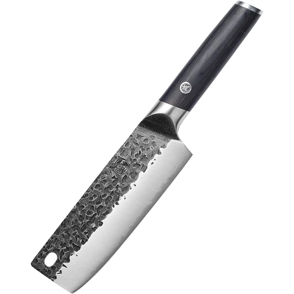 MITSUMOTO SAKARI Couteau Cuisine Nakiri 17 cm, Couteau Japonais en Acier Inoxydable à Haute Teneur en Carbone, Couteau de Cuisine Forgé à la Main (Manche en Bois de Pakka Boutique Boîte en bois) : Cuisine et Maison