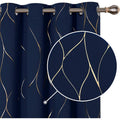 Deconovo Lot de 2 Rideau à Oeillets Chambre Fille Motifs Ligne Dorée Rideaux Thermique Anti Froids Occultant Isotants 132x160cm Bleu Marine : Cuisine et Maison