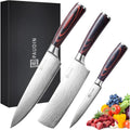 PAUDIN Couteau Cuisine Professionnel, Ensembles de Couteaux de Chef 20cm, Couteau de Cuisine 17cm, Couteau Japonais 13cm, Acier Inoxydable Allemand, Manche en Bois, pour Cuisine, Restaurant : Cuisine et Maison