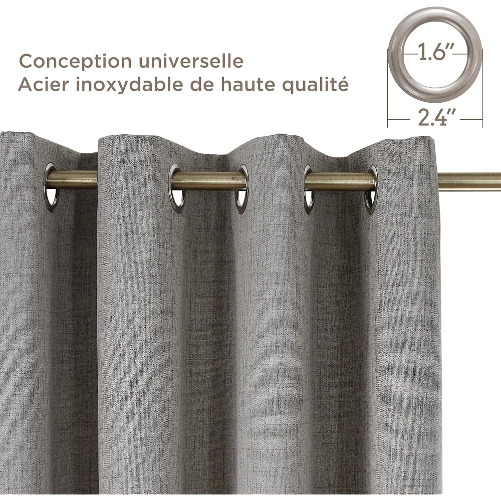 CUCRAF 100% Rideau occultant Thermiques 2 Pièces L140xH225, Rideau Lin Thermique Isolant Anti Froid et Chaleur Tenture Opaque à Oeillets Isolation Lumiere Anti UV Gris Clair : Cuisine et Maison