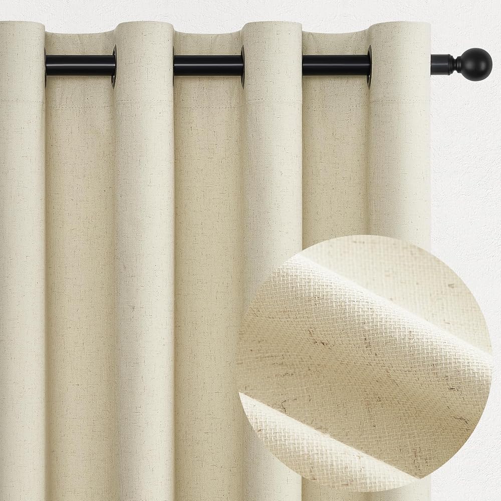 Topfinel Rideau Beige,Rideaux Occultant Lin Anti Chaleur Thermiques 2 Pièces pour Chambre Salon Enfant/Adulte 140（L）×225（H） : Cuisine et Maison