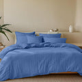 Dreamzie - Housse de Couette Gaze de Coton 240x220 cm avec 2 Taie Oreiller 80x80 cm - Bleu - Parure de Lit 240x220 Adulte - Certifié sans Produits Chimiques (Oeko TEX) : Cuisine et Maison
