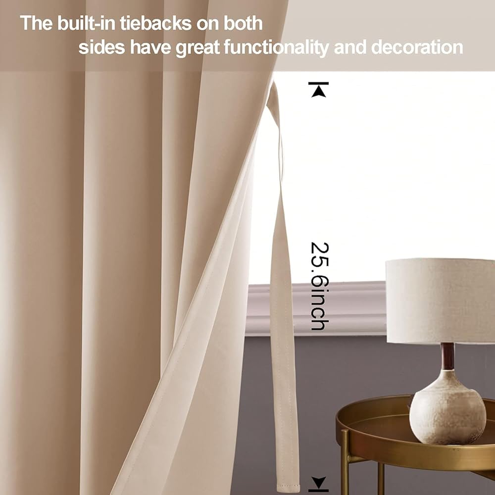 JIUZHEN Rideaux Occultants Rideau Thermique Isolant Anti Chaleur Lot de 2 Rideaux à Oeillets Isolation Lumiere Anti UV pour Chambre Maison Salon 167x228cm(LxH Beige : Cuisine et Maison