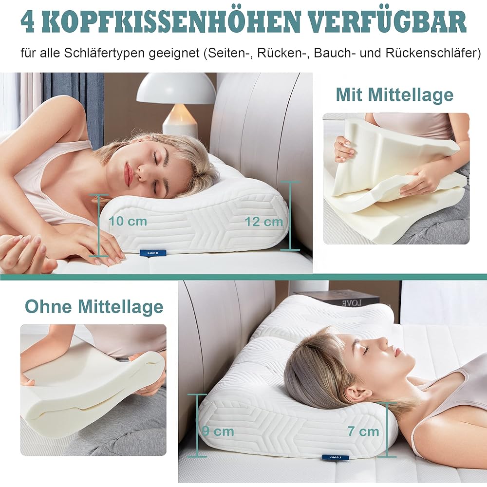 Lot de 2 oreillers en Mousse à mémoire de Forme réglable en Hauteur - Ergonomique - Coussin de Soutien de la Nuque - Amovible et Lavable - Convient pour Le Dos et Le côté : Cuisine et Maison