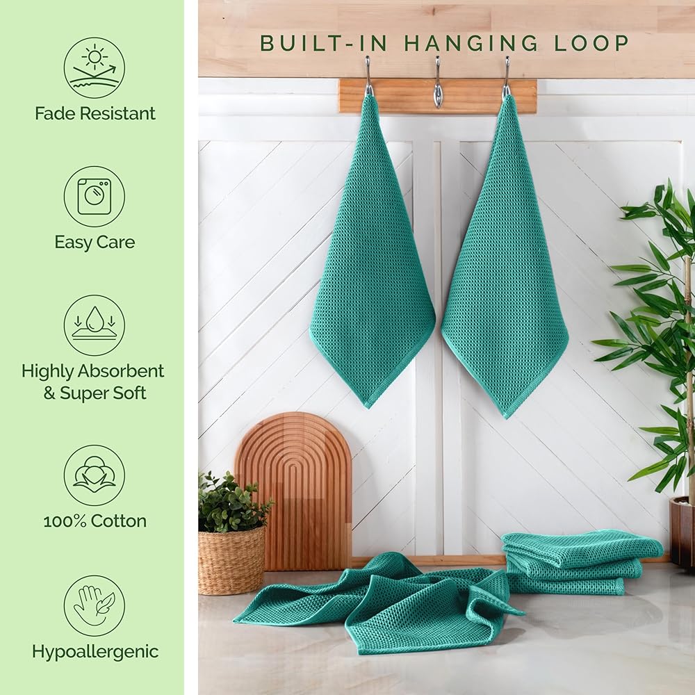 Elegant Comfort Lot de 6 torchons de Cuisine 100% Coton Turc gaufré, de qualité supérieure, Super absorbants, Ultra Doux, Multi-usages, 40,6 x 63,5 cm, Turquoise : Cuisine et Maison
