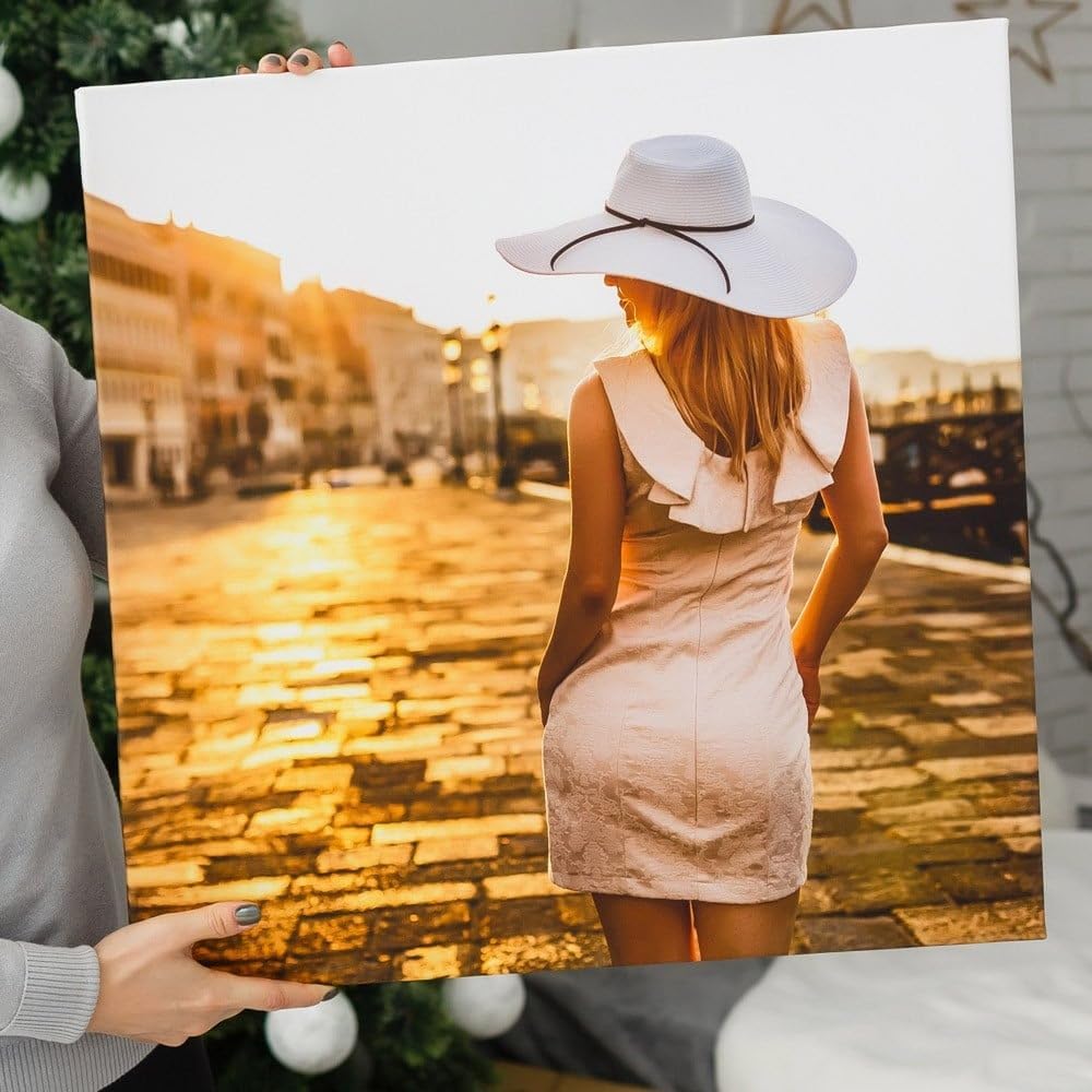 Tableau personnalisé photo carré – Toile personnalisée sur cadre bois – Tableau personnalisable multi-taille – Cadeau personnalisé noël, fête mères : Cuisine et Maison