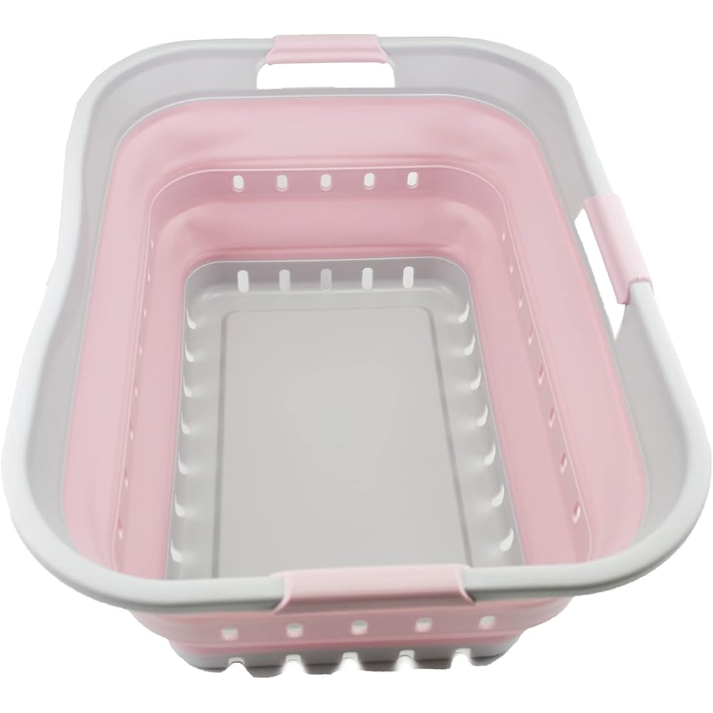 SAMMART Panier à Linge Pliable en Plastique 42L - Conteneur/Organisateur de Stockage Pliable Pop Up - Cuve de Lavage Portable - Panier/Panier Gain de Place (Gris/Rose Pâle) : Cuisine et Maison