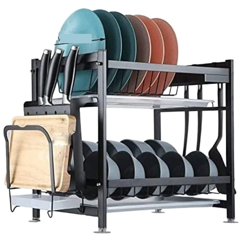Nizer de comptoir de cuisine en acier inoxydable 304 à 2 couches avec plateau de drainage, égouttoir à vaisselle et porte-ustensiles pour un rangement efficace de la cuisine : Cuisine et Maison