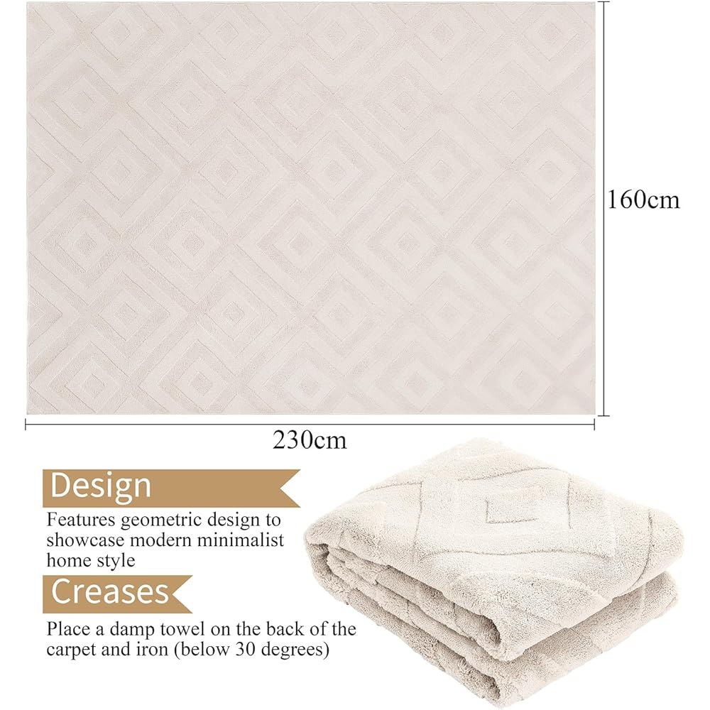 SHACOS Tapis de Salon Grand à Poil Court Beige 160x230cm Tapis Descente de Lit Chambre Adulte Moderne Antidérapant Tapis Décoratif Style Bohème à Motif Géométrique pour Salon Chambre Couloir : Cuisine et Maison