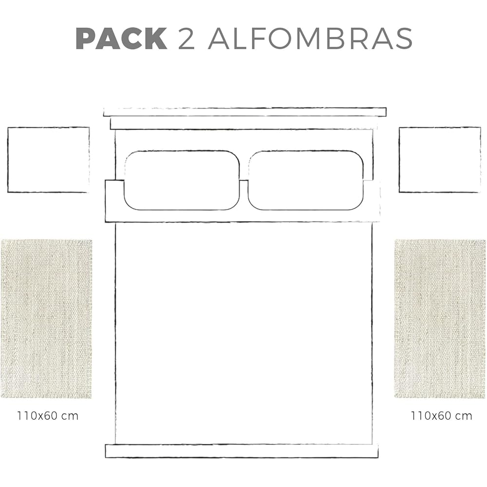 HAMID - Pack 2 Tapis en Jute Granada Couleur Blanc, Tapis 100% Fibre de Jute, Tressé à la Main, Tapis de Salon, Salle à Manger, Chambre, Couloirs, (60x110cm) 2 pcs : Cuisine et Maison