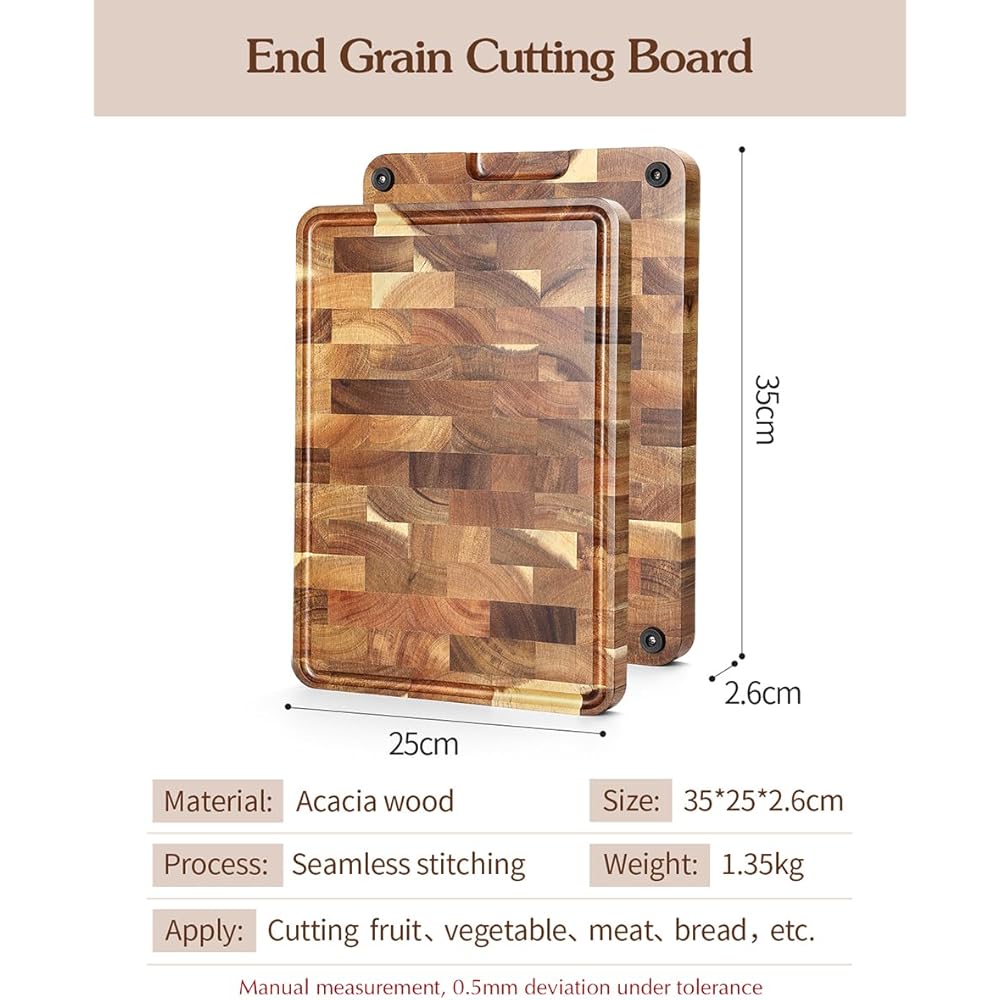 XINZUO Planche à Découper en Bois d'Acacia- Tranchoir Planchette Ustensile de Cuisine- Fabriquée à la Main en Bois End Grain- avec Pieds Antidérapants, Poignées Latérales et Rainure pour le Jus : Cuisine et Maison