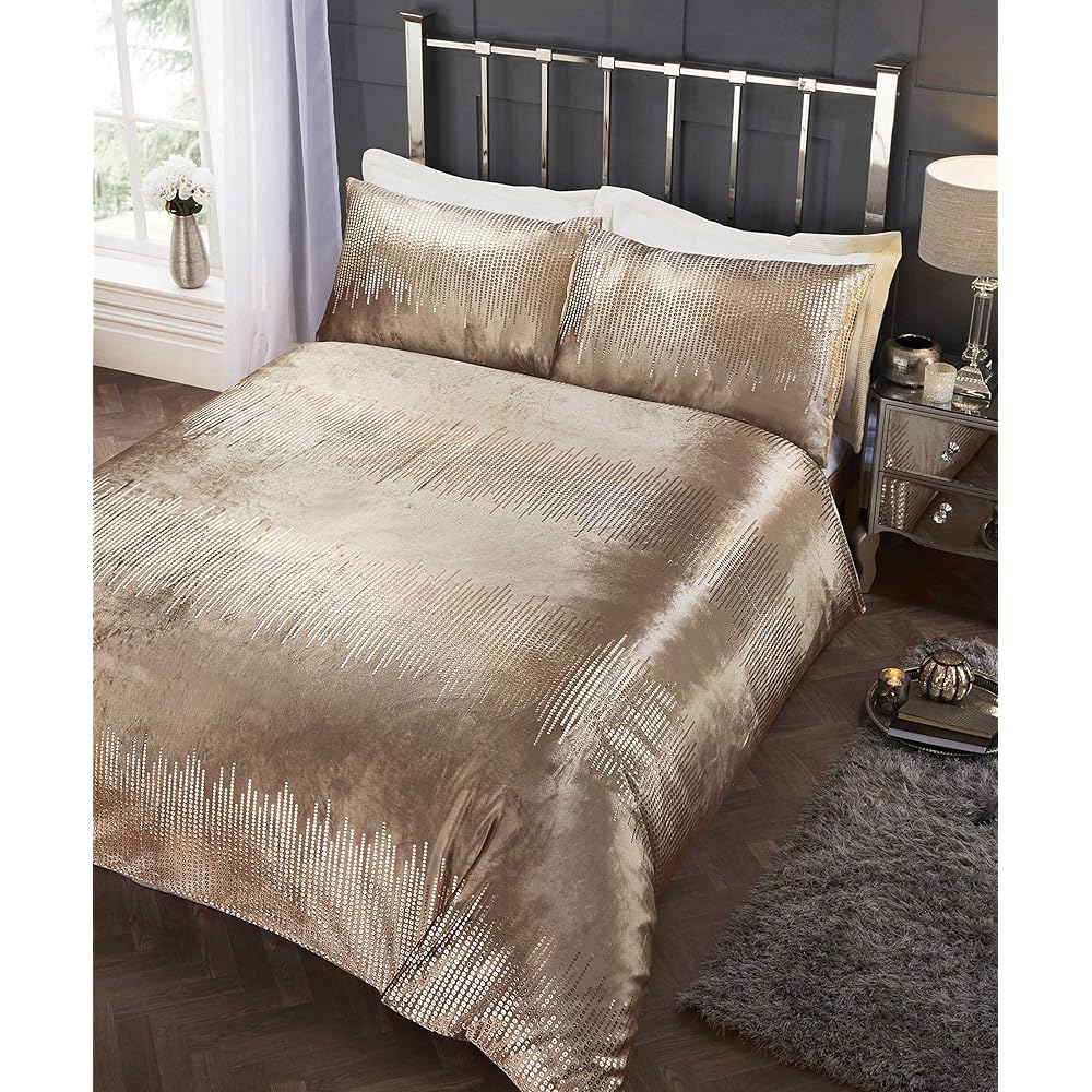 Rapport Housse de Couette en Velours écrasé à Paillettes, Polycoton, King, Doré : Cuisine et Maison