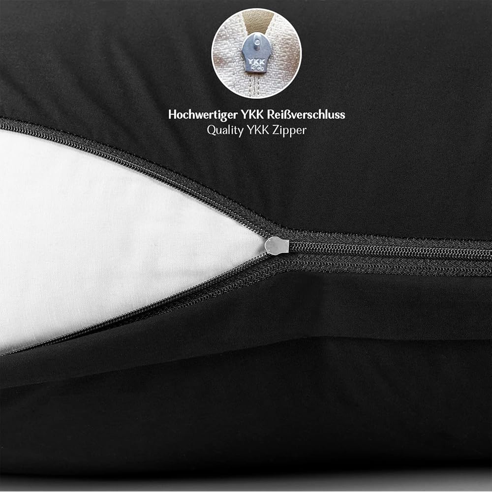 Alreya Renforcé Housse de Couette 100% Coton - 240 x 240 cm - Parure de lit avec 2 taies d'oreiller 80 x 80 cm avec Fermeture éclair - Noir : Cuisine et Maison