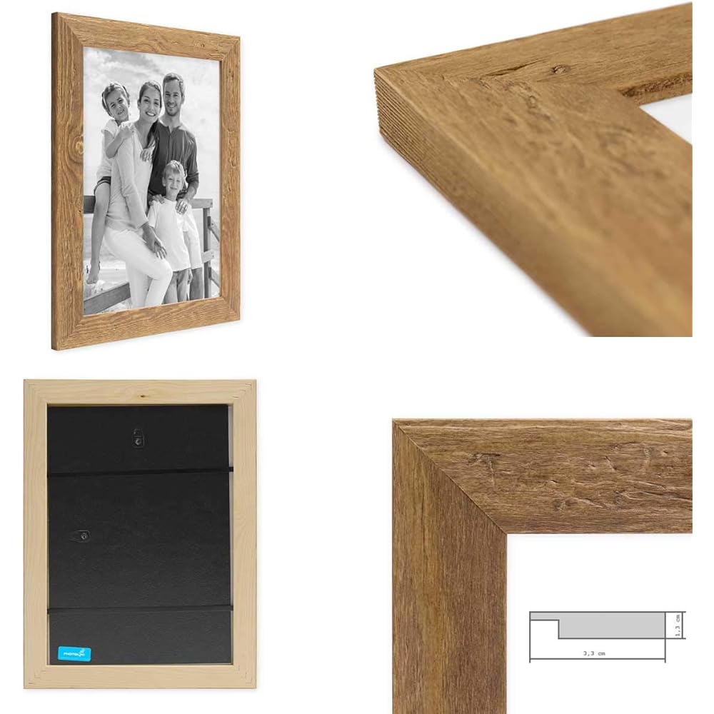 PHOTOLINI Cadres en bois 20 x 30 cm aspect chêne, lot de 2 cadres photo en bois véritable rustique, avec verre, à suspendre, avec accessoires - aspect naturel de bois flotté : Cuisine et Maison