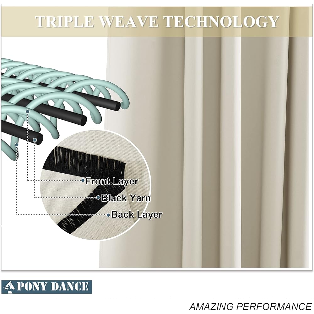 PONY DANCE Rideau Occultant Beige - Rideau Salon Thermiques Isolation Lumiere Anti UV, Galon Fronceur Décoration pour Salon Chambre Maison, Beige Clair, 140cm L et 300cm H, 2 PCs :