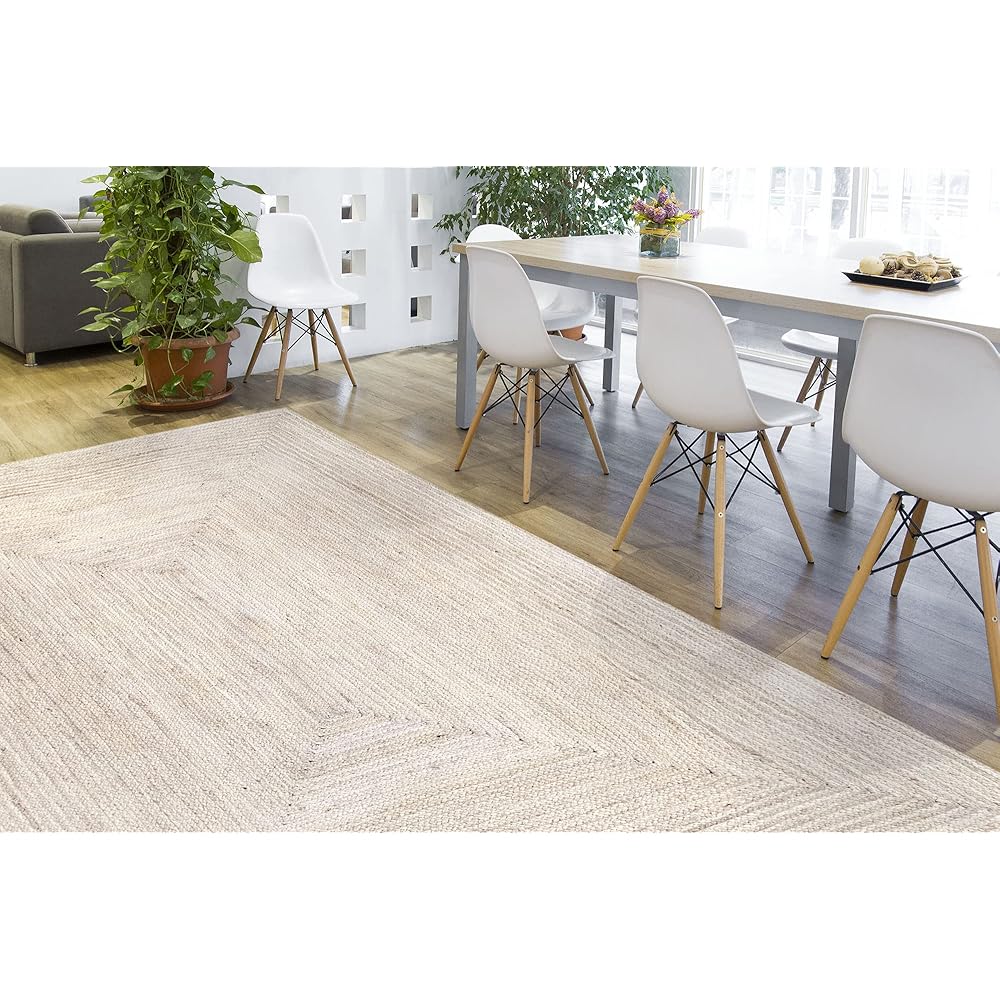 HAMID - Tapis Jute Naturel Alhambra, Tapis en Jute Couleur Ivoire, Tapis 100% Fibre de Jute, Tissé à la Main, Tapis de Salon, Couloir, Chambre, (200x300cm) : Cuisine et Maison