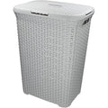 Curver Panier à linge 60 l - 45 x 34 x 62 cm - Panière à linge / corbeille à linge rectangulaire imitation rotin - Gris clair : Cuisine et Maison