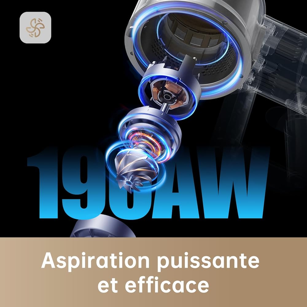 dreame R20 Aspirateur Balai sans Fil puissante de 190AW, Autonomie 90min, Détection de saleté, Affichage LED, Lumières Bleues,Design Anti-emmêlement, Nettoyage de Maison,Poils et Tapis : Cuisine et Maison