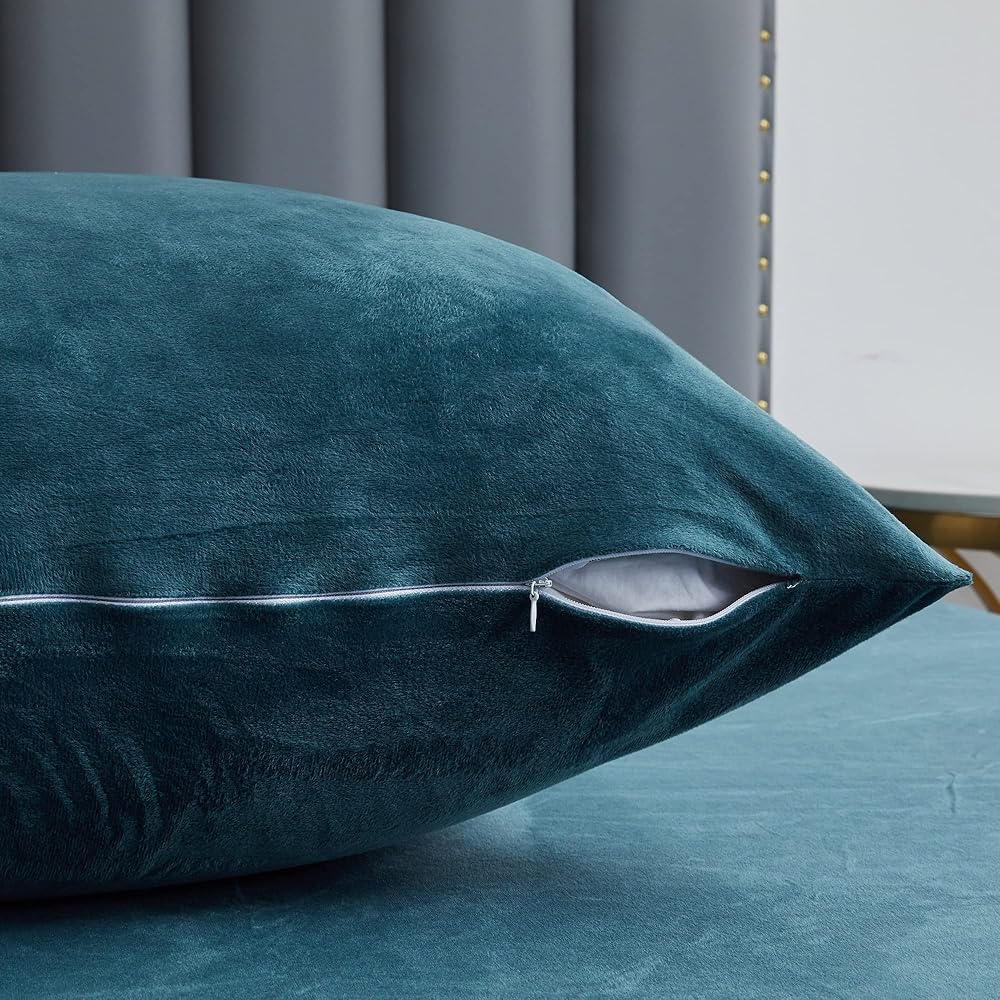 Damier Parure de lit d'hiver en peluche 200 x 220 cm Bleu pétrole turquoise cachemire 3 pièces – 1 housse de couette 200 x 220 cm avec fermeture éclair et 2 taies d'oreiller 80 x 80 cm : Cuisine et Maison