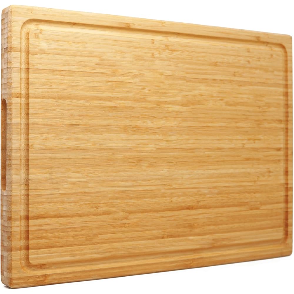 Extra Large XXXL Planche à découper en bambou 61 X 40.6 x 3.2cm, grand bloc de boucher en bois pour la dinde, la viande, les légumes, le barbecue, au-dessus de l'évier avec poignée et rainure à jus : Cuisine et Maison