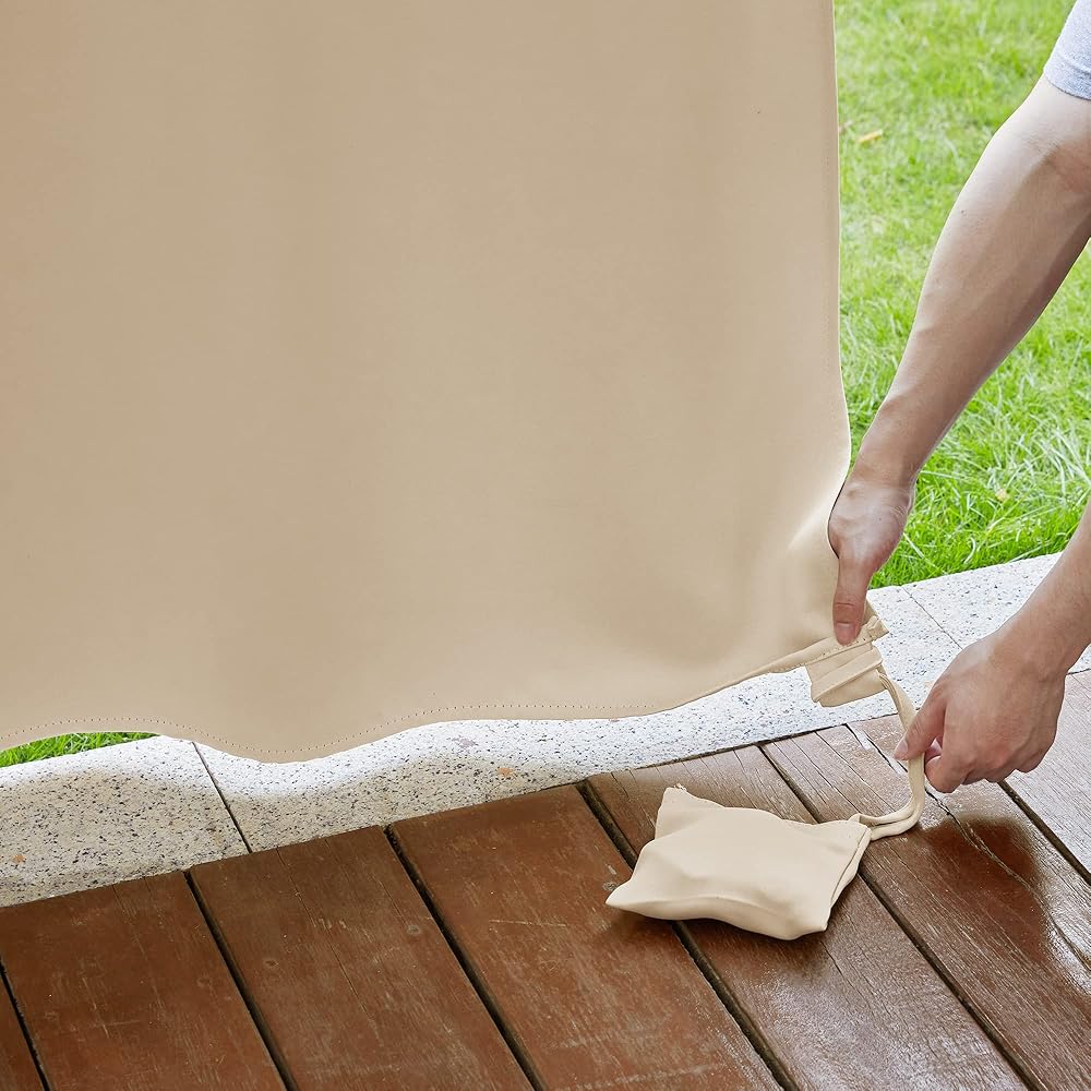 PONY DANCE Rideau pour Pergola - Rideaux d'Extérieur Contre Vent Occultant Thermique Imperméable pour Patio Terrasse Chambre Maison Douche de Piscine, 2 Pcs, 132cm x 243, Jaune Beige : Jardin