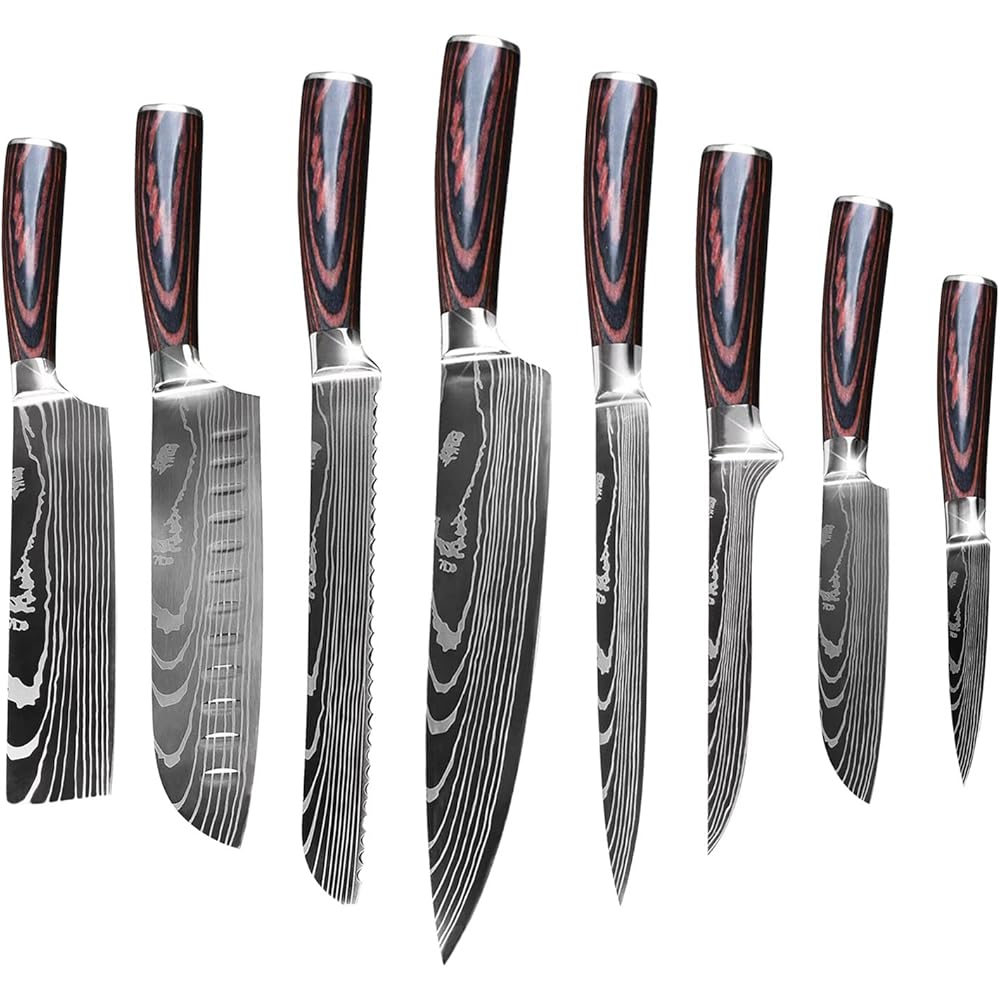 Gustrug 8 Pièces Couteau Cuisine Couteaux de Cuisine Ultra Sharp en Acier Inoxydable, Couteaux Japonais Professionnelle avec Poignée Ergonomique : Cuisine et Maison