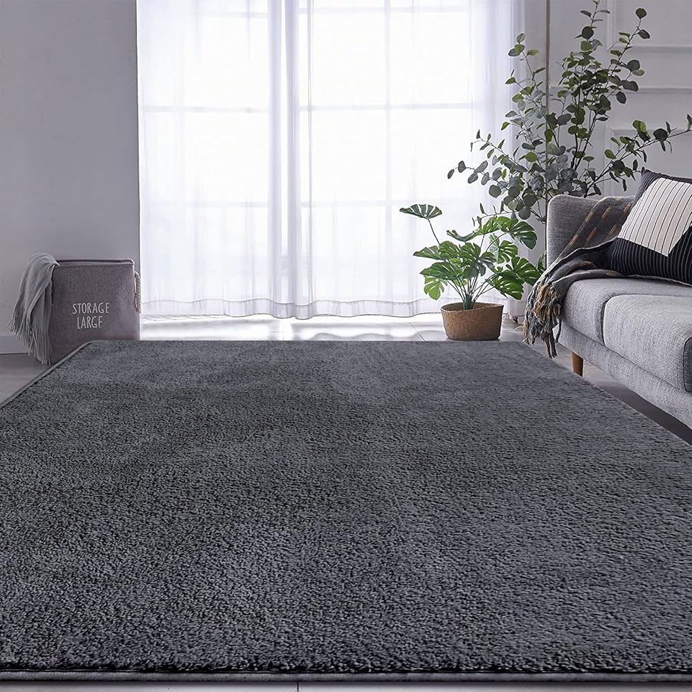 RTBQJ-AT Tapis en microfibre moelleuse et lavable pour salon et chambre à coucher - Gris uni - Taille XL - 200 x 300 cm : Cuisine et Maison