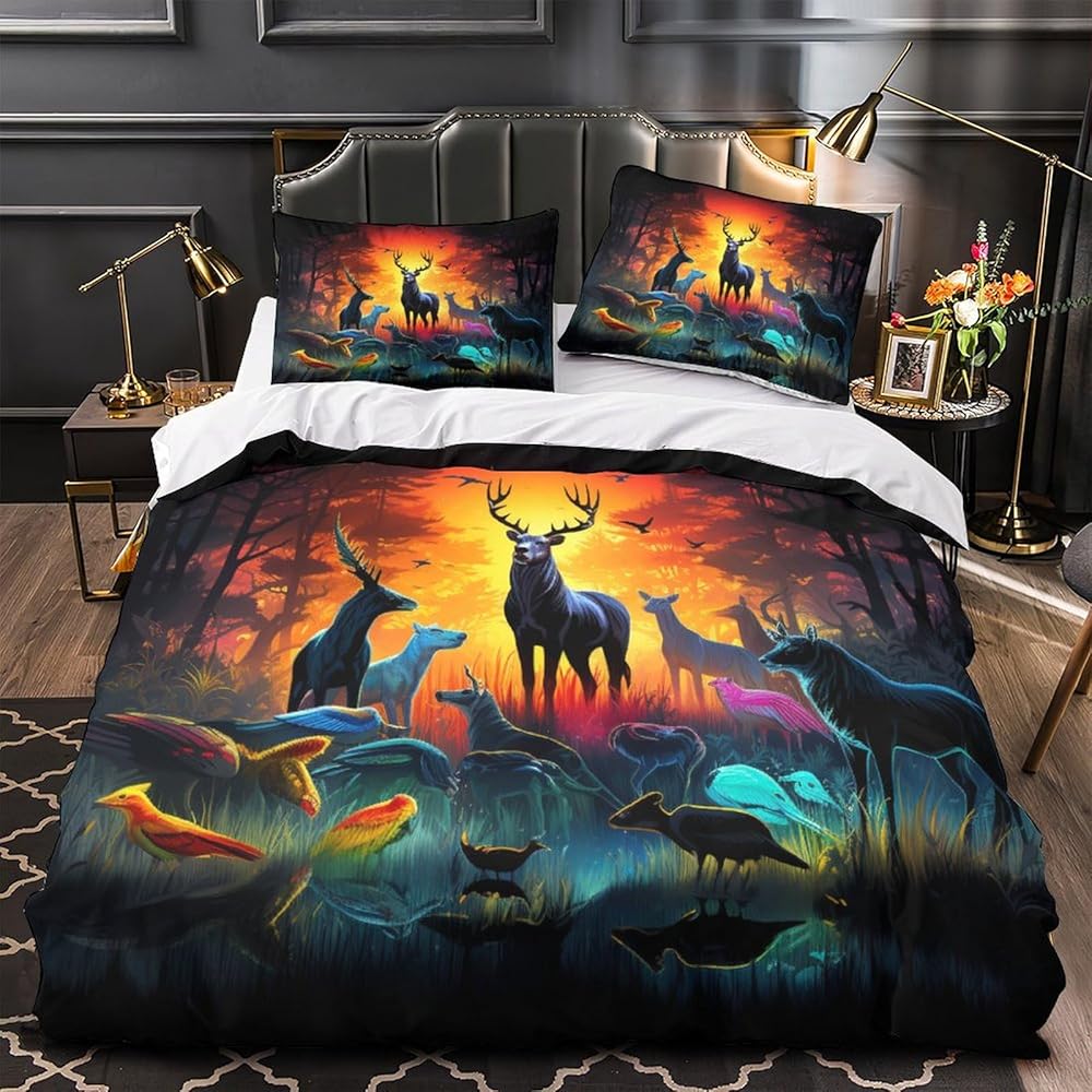 Animaux de la forêts 2 Pièces avec Fermeture Éclair,pour Adultes Hommes Jeunes Garçons Enfants Housse De Couette Super King（260x220cm） : Cuisine et Maison