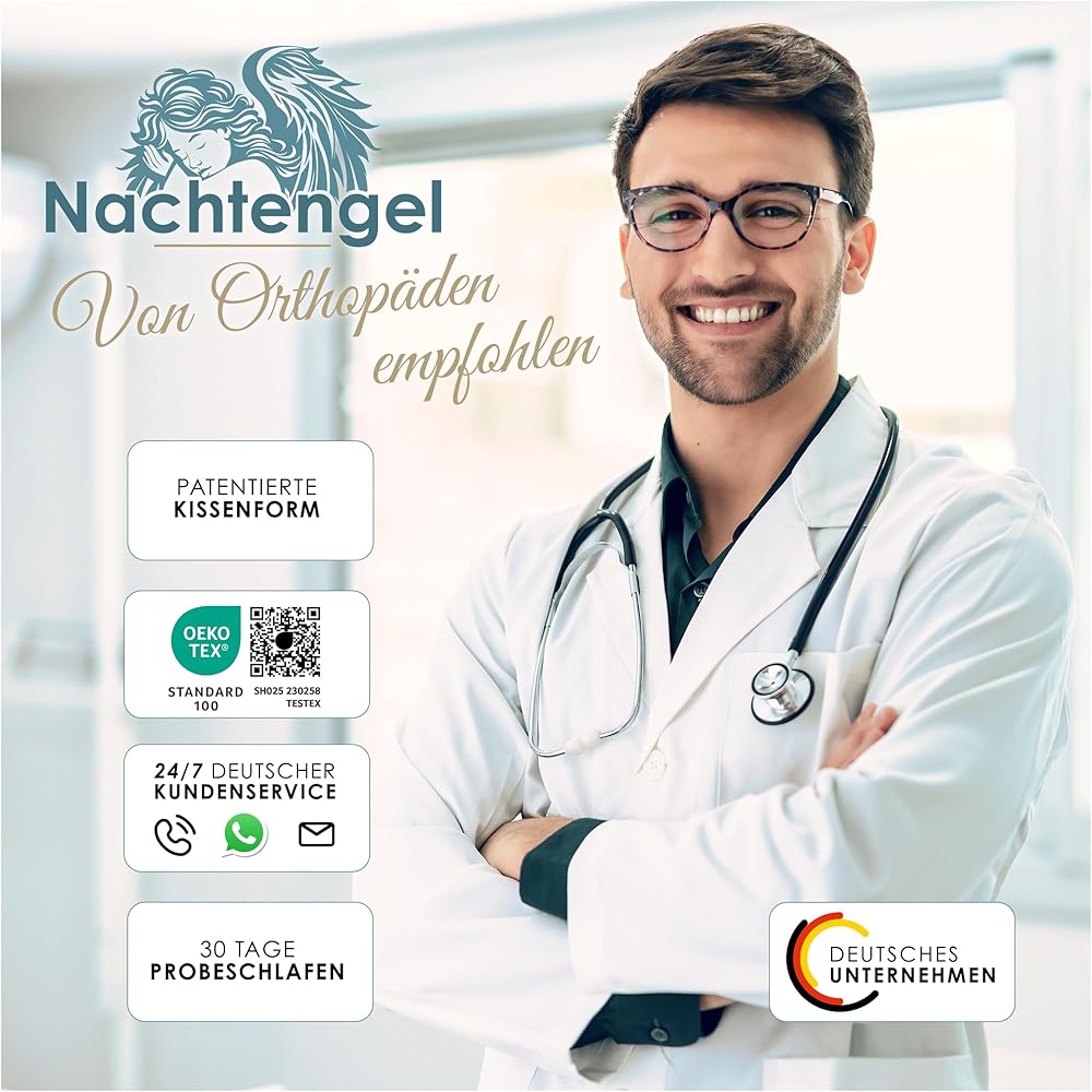 Nachtengel Oreiller orthopédique en mousse à mémoire de forme, ergonomique et contre les douleurs cervicales, pour tous les types de sommeil (coussin de positionnement sur le dos, le ventre et le côté : Cuisine et Maison