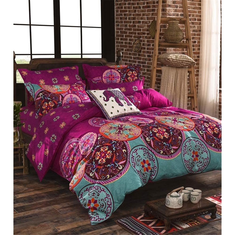 Michorinee Housse de Couette 240 x 260 Motif Indien Mandala Parure de Lit Bohème - Linge de Lit Exotique 2 Personnes Adulte avec Fermeture Éclair, 2 Taies d'oreiller 65x65 cm : Cuisine et Maison