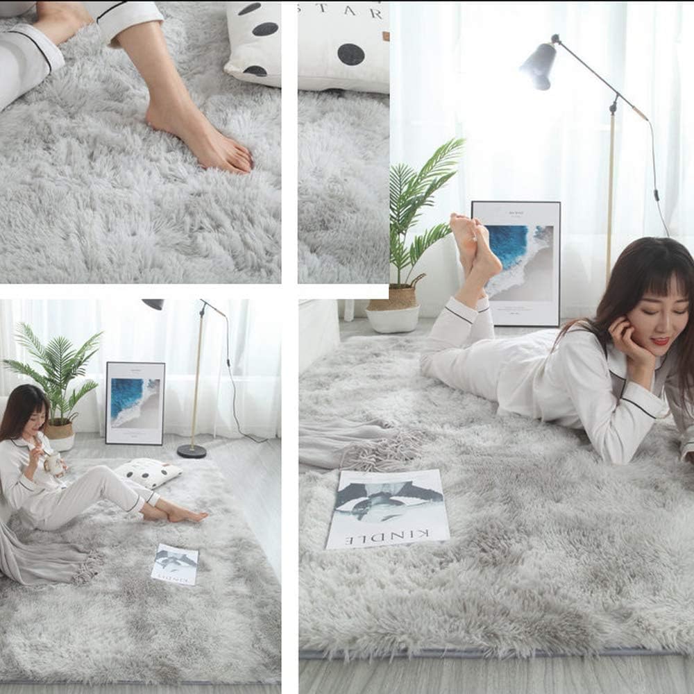 Leesentec Tapis Doux Salon Tapis Anti Slip Moelleux Chambre Tapis Tapis Shaggy Tapis De Sol Grand pour Couloir Chambre (Gris/Blanc, 160 * 200) : Cuisine et Maison
