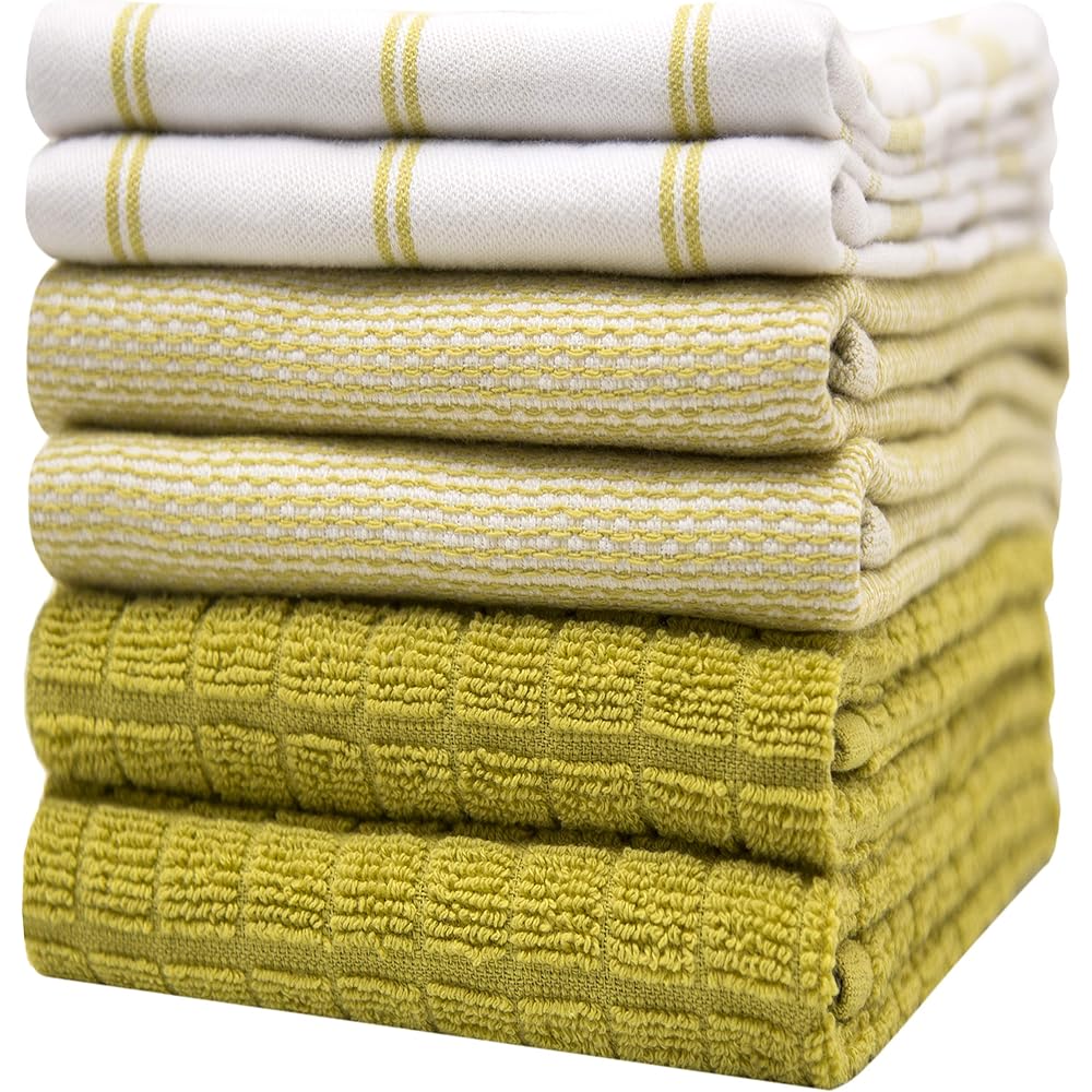Bumble Towels Lot de 6 torchons cuisine qualité supérieure (50x70 cm, 6) – Grand torchon en coton, essuie-plat et éponge Très absorbant avec boucle suspension (vert citron) : Cuisine et Maison