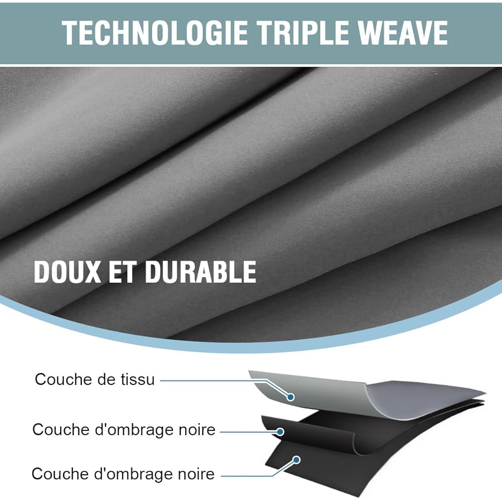 BellaHills 100% Rideaux Occultant 2 Panneaux Tenture,Rideau Thermique Isolant Anti Froid et Chaleur,pour Maison Salon et Chambre,140x260CM,Gris Clair : Cuisine et Maison
