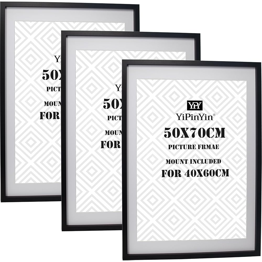 Lot de 3 cadres photo noirs de 50 x 70 cm avec passe-partout pour poster de 40 x 60 cm, 70 x 50 cm avec passe-partout sans acide pour photo de 40 x 60 cm (noir) : Cuisine et Maison