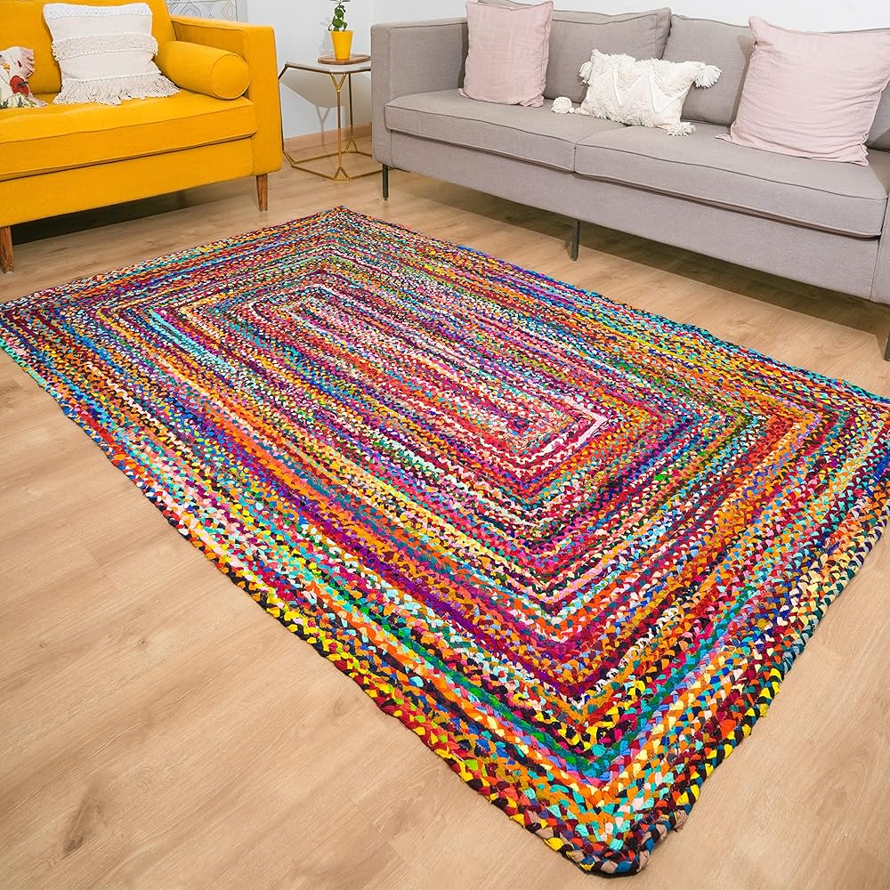 RAJRANG BRINGING RAJASTHAN TO YOU Tapis de Salon Tapis Indien Chindi tisse à la Main en matériau recyclé, décoration de Sol de Salon Multicolore - 183 X 123 cm : Cuisine et Maison