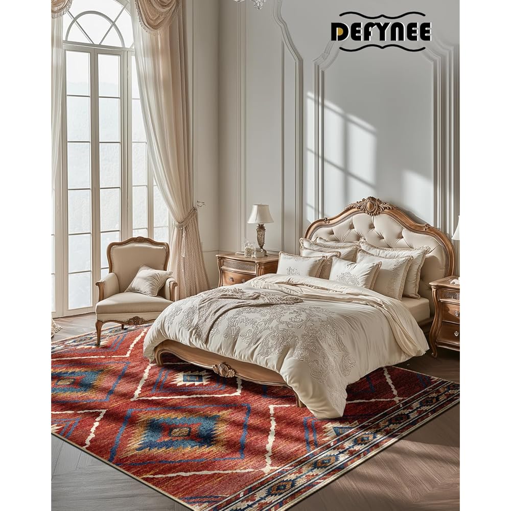 DEFYNEE Tapis de Salon Lavable en Machine 180x270 cm Tapis antidérapant, Tapis de Chambre Style marocain pour Le Salon, l'entrée, la Chambre et la Cuisine, Rouge : Cuisine et Maison