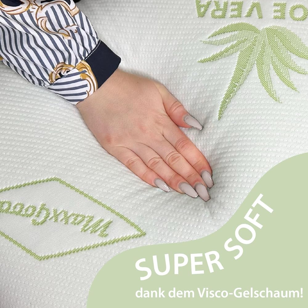 MaxxGoods Oreiller orthopédique, Coussin de Soutien Cervical en Mousse Visco-Gel avec Housse de Protection Aloe Vera &amp; Housse intérieure en 100% Coton (42cm x 70cm x 15cm) : Cuisine et Maison