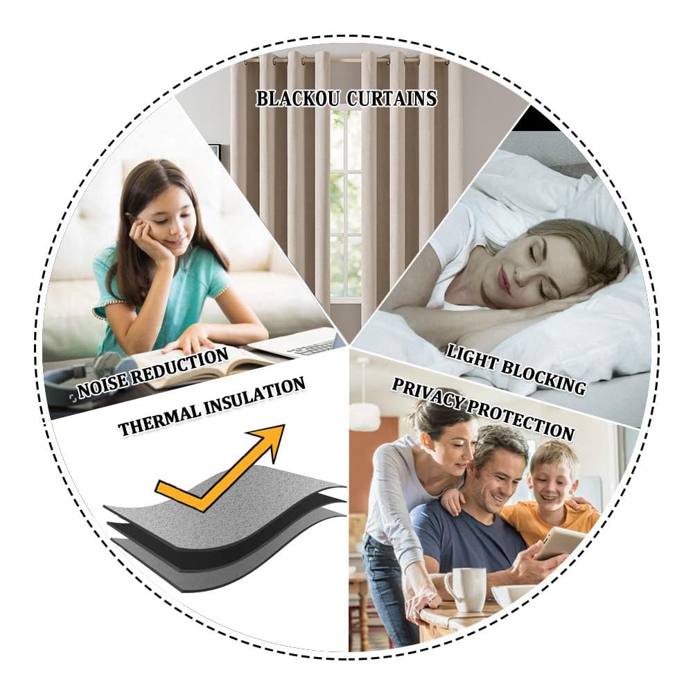 MIULEE Rideaux Opaques Isolants Thermiques avec Oeillets en Lin 100% Occultants - Protection Contre Le Froid pour Le Salon, Lot de 2, 140 x 260 cm, Beige : Cuisine et Maison