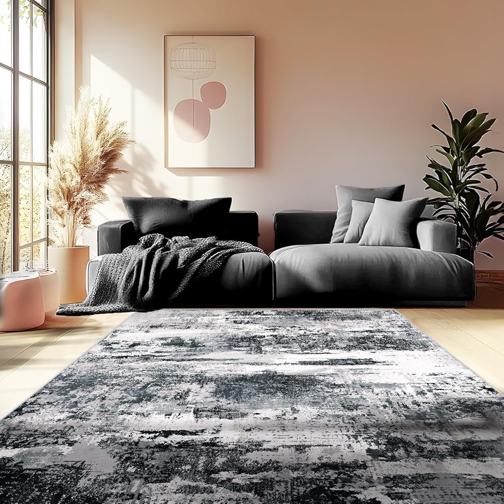 MAST DOO Tapis de salon, moderne, à poils courts, grand, abstrait, lavable, antidérapant, design, pour salle à manger, bureau, décoration, noir et blanc, dimensions 140 x 200 cm : Cuisine et Maison