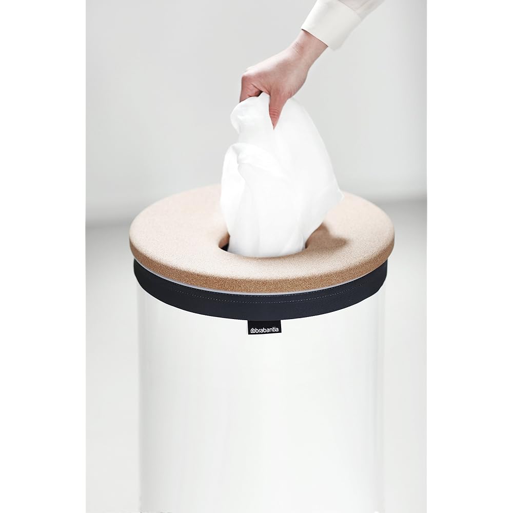Brabantia - Corbeille à Linge - Couvercle en Liège - Portable Sac à Linge - Corbeille avec des Orifices de Ventilation - Pas de Rayures - Matériaux Durables Résistants à la Corrosion - Blanc - 60 L : Cuisine et Maison