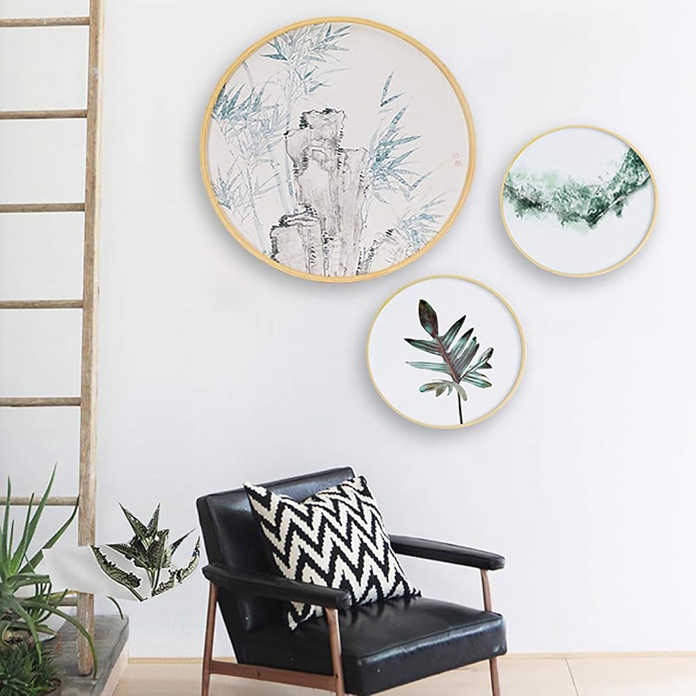 DMCE Rond Bois Massif Élégance Cadre Photo,Décor Fenêtre Perspex Chic Cadres Photo,pour Mur Mountable-C Diamètre 40cm : Cuisine et Maison