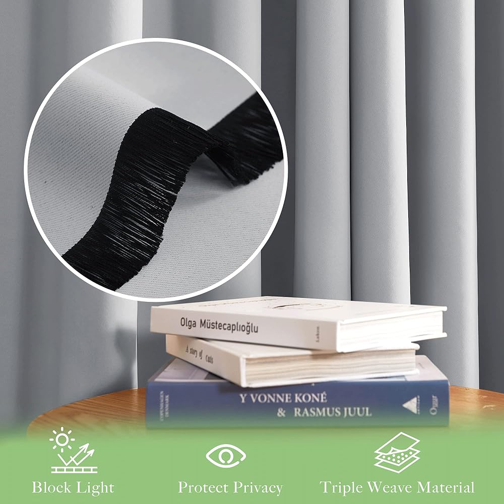 KGORGE Rideaux Grande Largeur - Rideaux Occultant Bloquer Lumiere Anti UV, Rideaux Opaque 2 Pièces pour Fenêtres Salon Chambre à Coucher, Largeur 200 x Hauter 220cm, Gris Clair : Cuisine et Maison