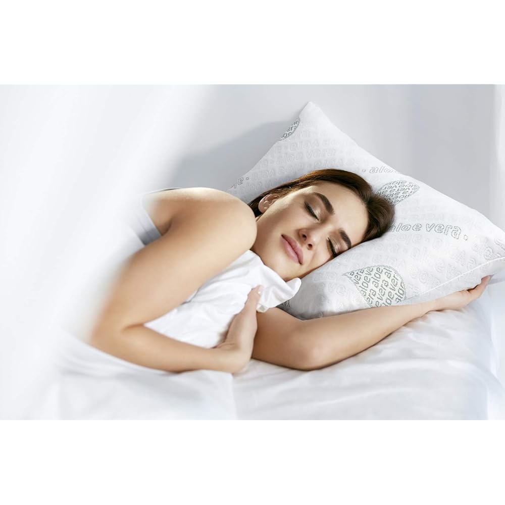 Textilhome - Lot de 2 Oreiller en Mousse Viscoélastique -70 cm (Mousse à Mémoire de Forme) - Tissu écologique Aloe Vera - Housse à Double Fermeture éclair. Adaptatif thermorégulé. : Cuisine et Maison