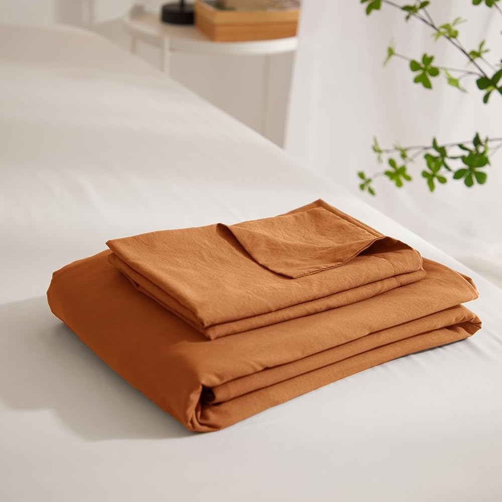Parure de lit exclusive 3 pièces en terre cuite, orange brûlé doux et rouille – Grand lit (228,6 x 228,6 cm) avec fermeture éclair et 2 taies d'oreiller – Parure de lit en microfibre pour l'automne : Cuisine et Maison