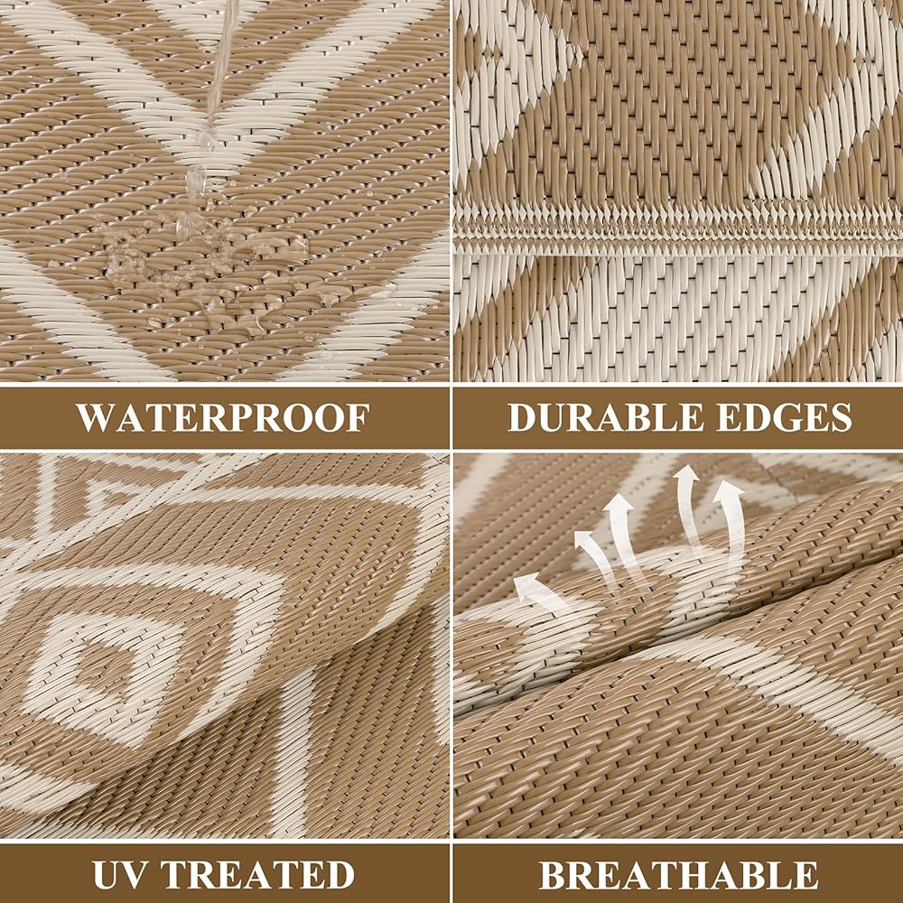 Enyhom Tapis d'extérieur résistant aux intempéries - En plastique - Grande fermeture éclair - Tapis d'extérieur réversible - Pour balcon, jardin - Pour plage, jardin d'hiver, salon, camping - 240 x : Jardin